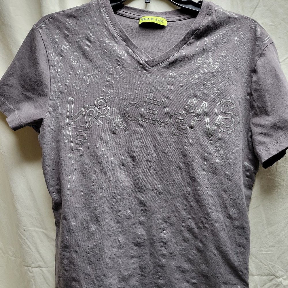 Authentic Mens Versace Gray Tshirt Small - Block Letters